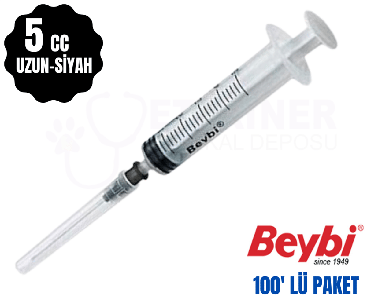Beybi 5cc 3 parça Siyah Uzun Uçlu enjöktör 100 lü