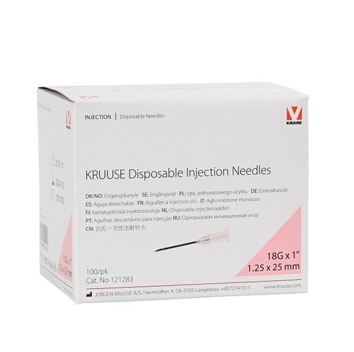 KRUUSE Enjektör İğnesi 1.25x25 mm. Pembe (18G x 1) - 100/pk
