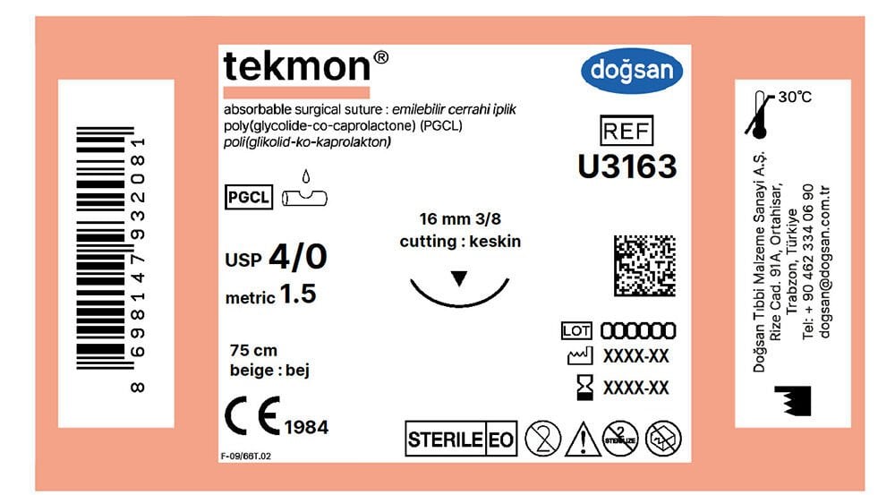 Tekmon bej 4/0 16 3/8 keskin(▼),75cm