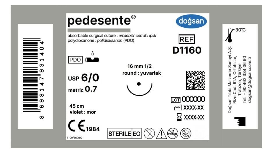 Pedesente 6/0 16 1/2 yuv,45cm