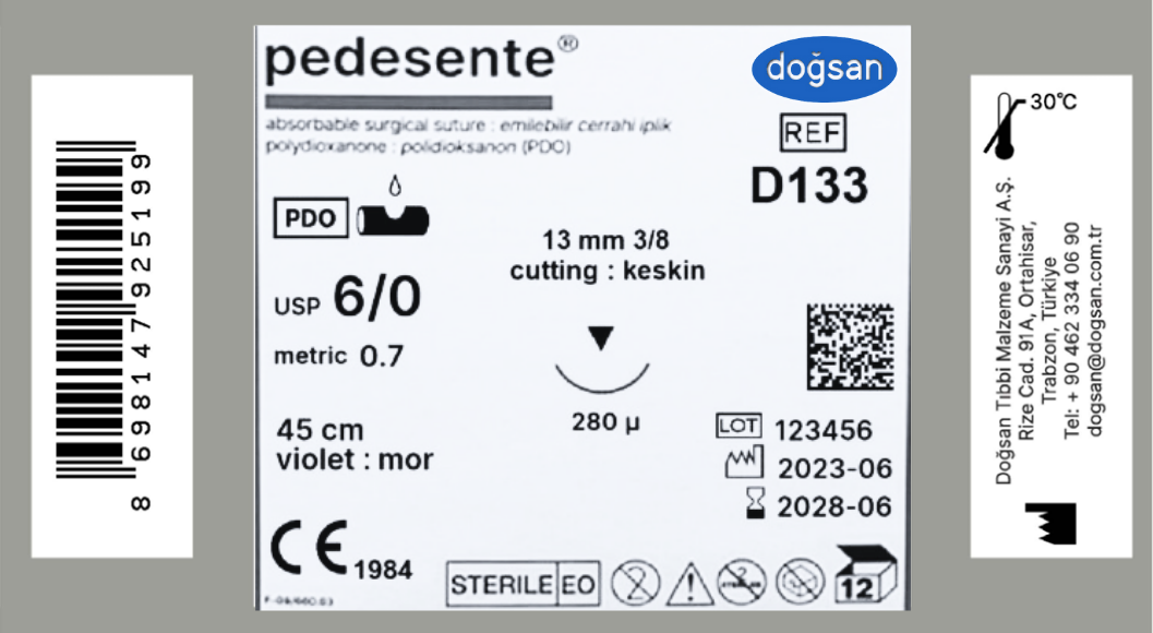 Pedesente 6/0 13 3/8 keskin▼,280μ,45cm