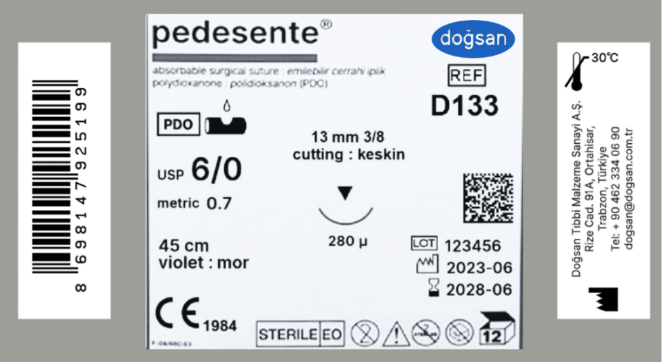 Pedesente 6/0 13 3/8 keskin▼,280μ,45cm