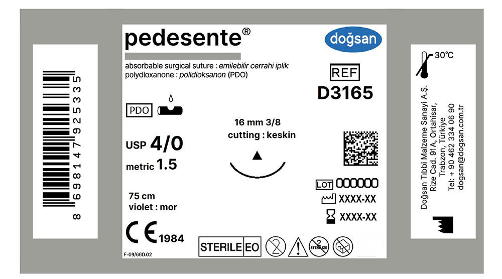 Pedesente 4/0 16 3/8 keskin(Δ),75cm