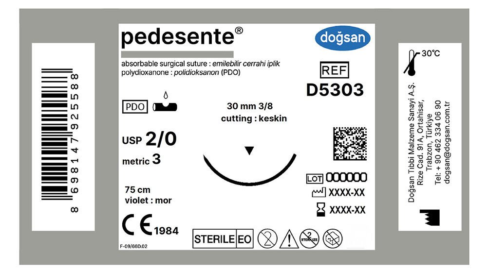 Pedesente 2/0 30 3/8 keskin(▼),75cm
