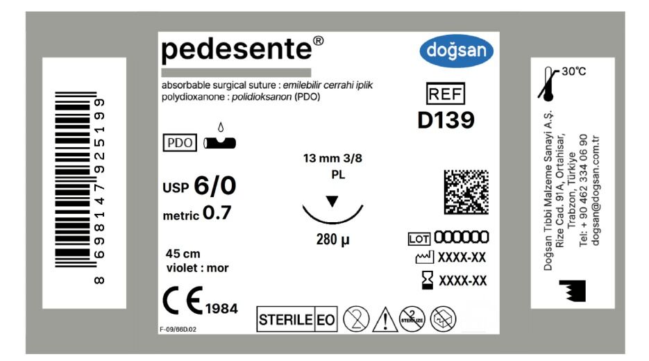 Pedesente 6/0 13 3/8 PL,280µ,45cm