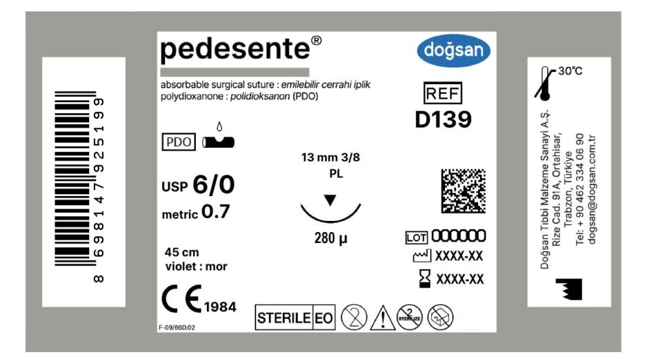 Pedesente 6/0 13 3/8 PL,280µ,45cm