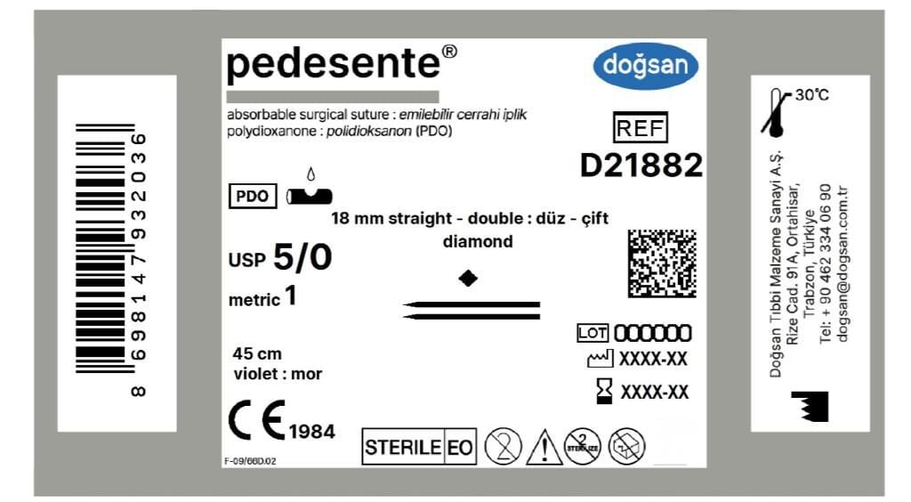 Pedesente 5/0 18 düz çift iğne diamond,45cm
