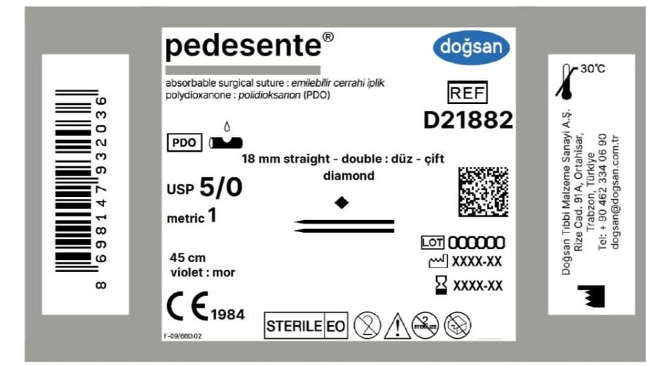 Pedesente 5/0 18 düz çift iğne diamond,45cm