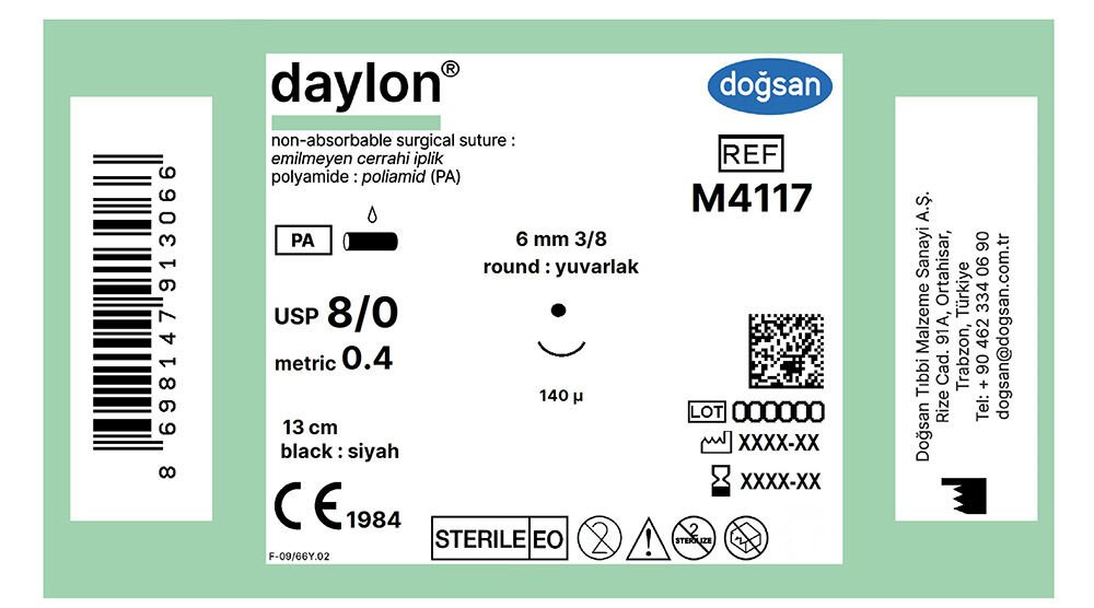 Daylon 8/0 6 3/8 yuvarlak,140µ,13cm