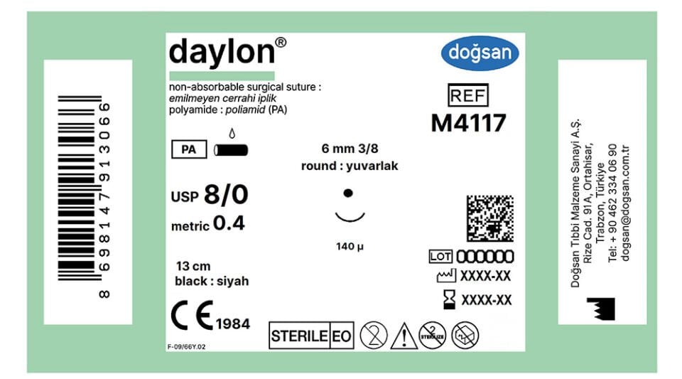 Daylon 8/0 6 3/8 yuvarlak,140µ,13cm