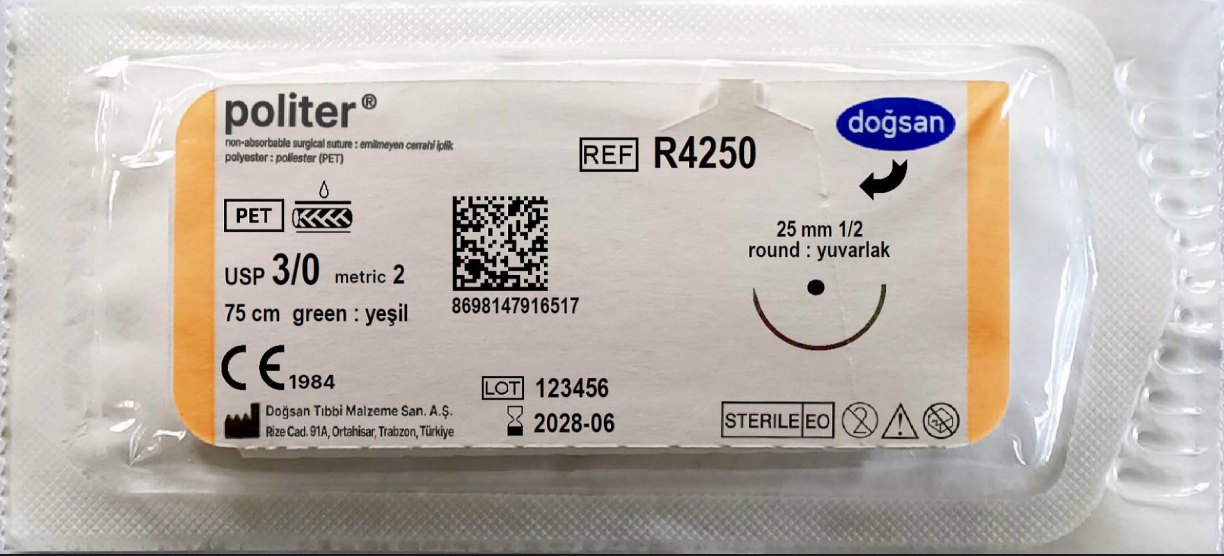 Politer 3/0 25 1/2 yuvarlak 75cm