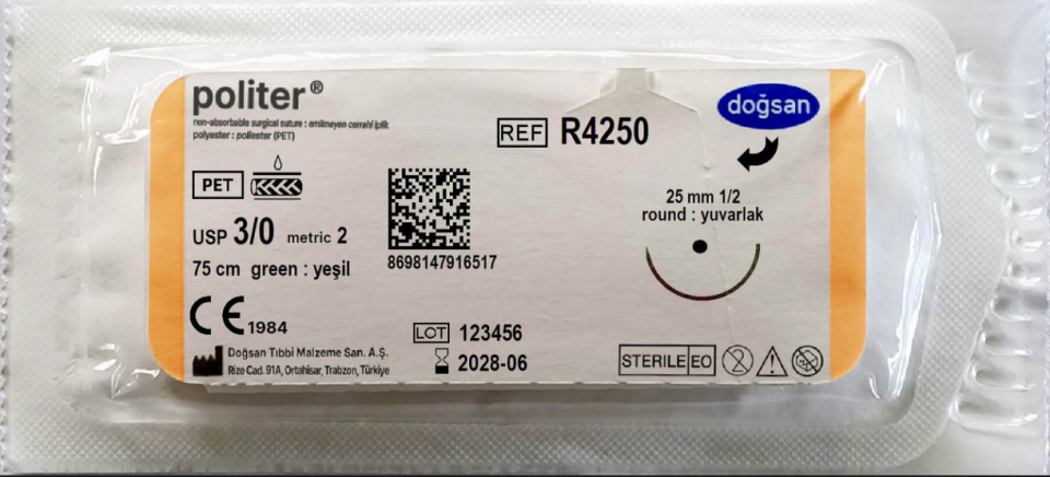 Politer 3/0 25 1/2 yuvarlak 75cm