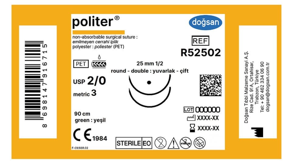 Politer 2/0 25 1/2 yuv(çft),90cm
