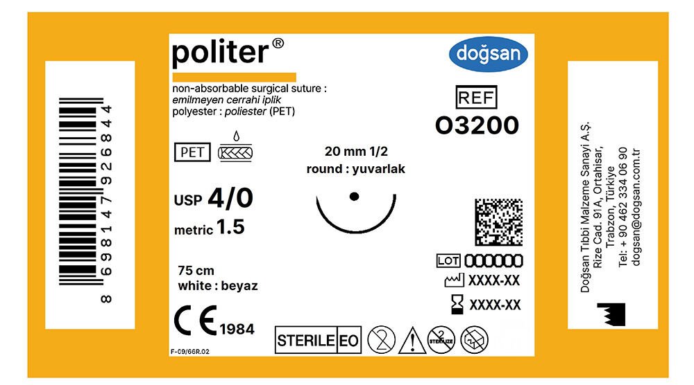 Politer,byz 4/0 20 1/2 yuvarlak,75cm