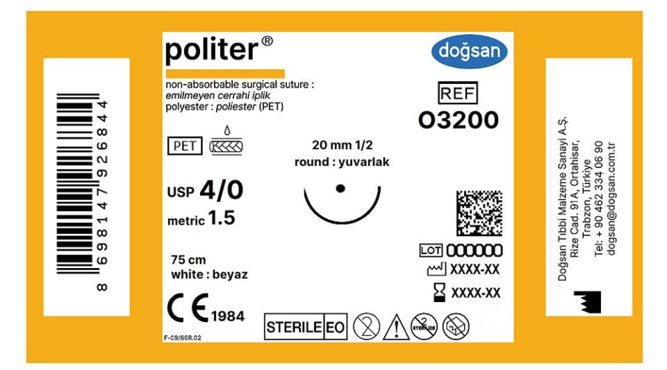 Politer,byz 4/0 20 1/2 yuvarlak,75cm