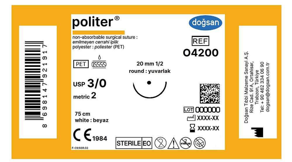 Politer,byz 3/0 20 1/2 yuvarlak,75cm