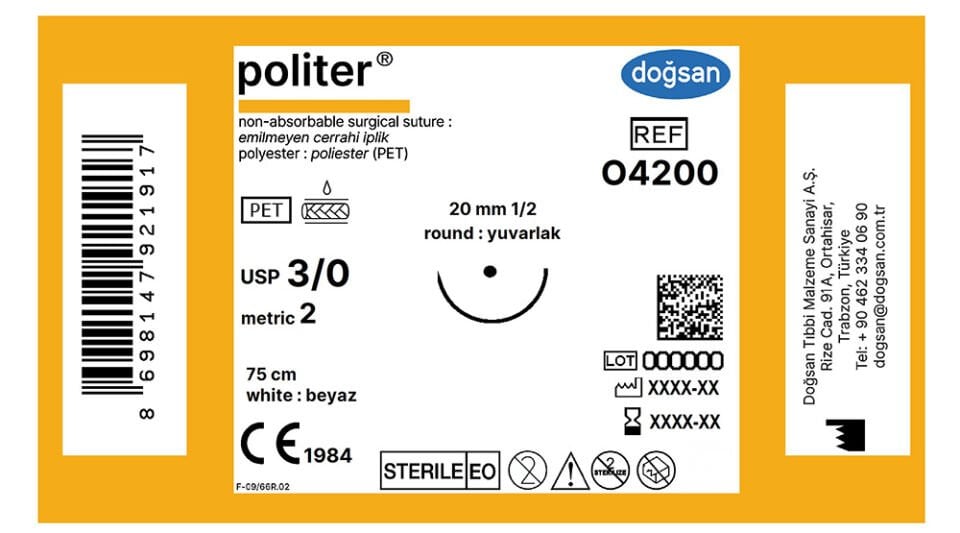 Politer,byz 3/0 20 1/2 yuvarlak,75cm