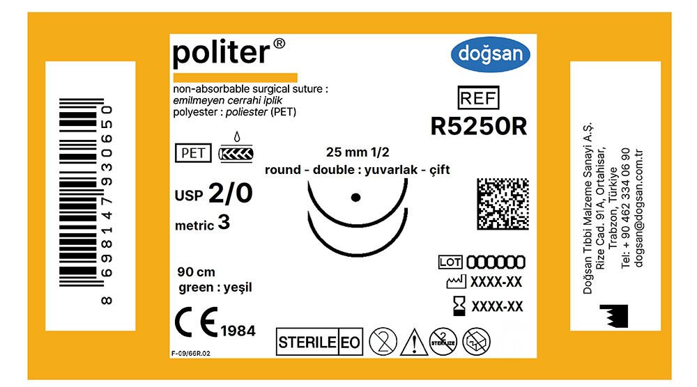 Politer 2/0 25 1/2 yuv.çift d-p,6*3 90cm