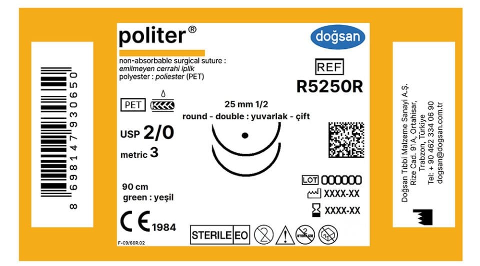 Politer 2/0 25 1/2 yuv.çift d-p,6*3 90cm