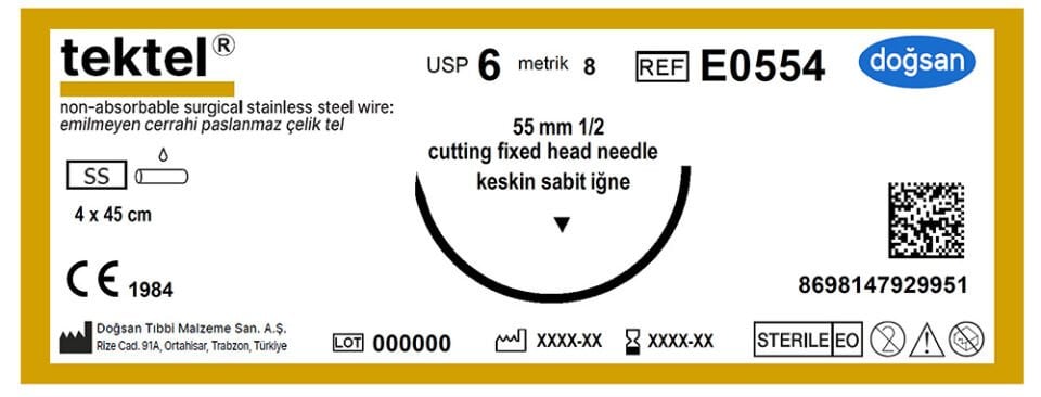 Tektel 6 55 1/2 keskin(▼),sabit,4X45cm