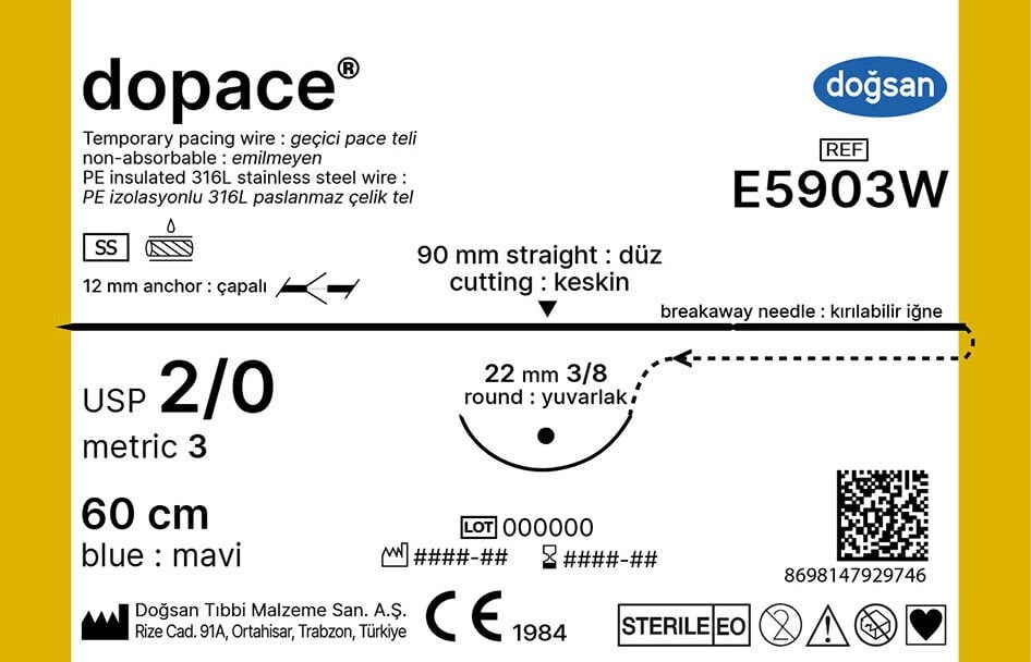 Dopace 2/0 90 düz▼-22 3/8yuv,60cm,çapalı