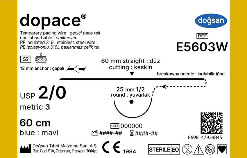 Dopace 2/0 60 düz▼-25 1/2yuv,60cm,çapalı