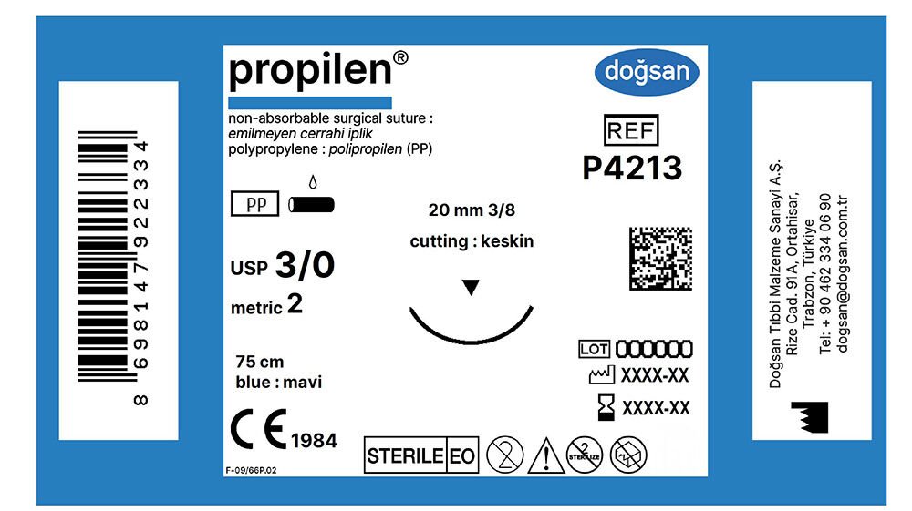 Propilen 3/0 20 3/8 keskin(▼),75cm