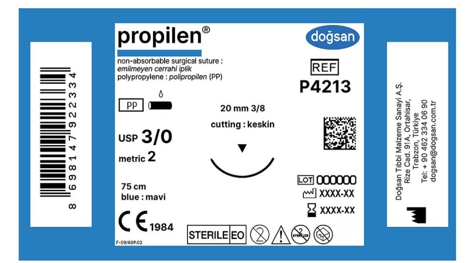 Propilen 3/0 20 3/8 keskin(▼),75cm