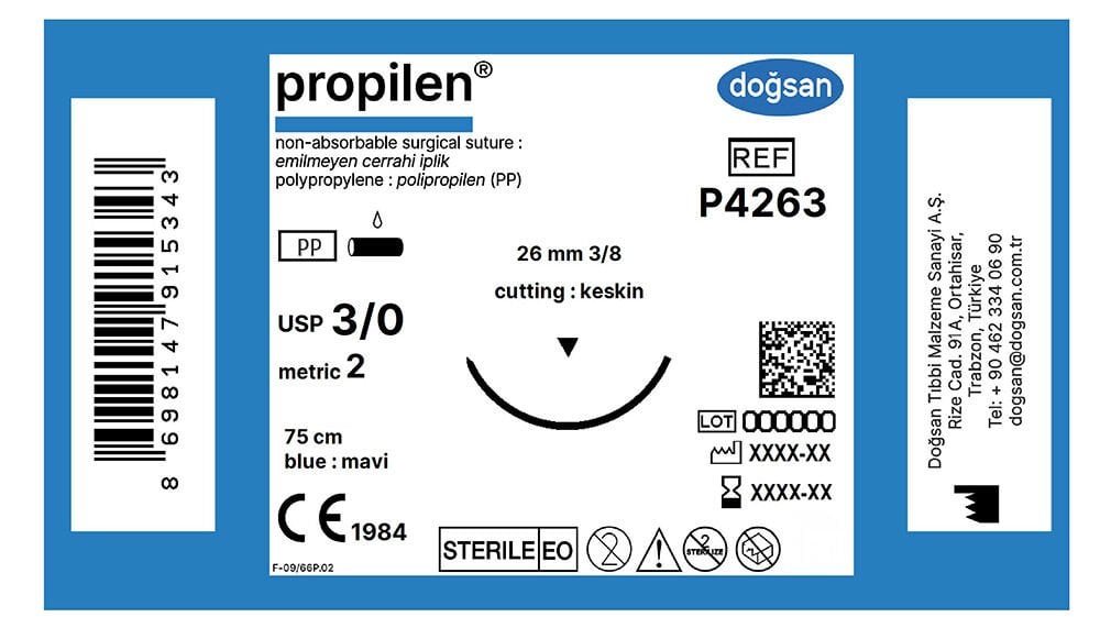 Propilen 3/0 26 3/8 keskin(▼),75cm