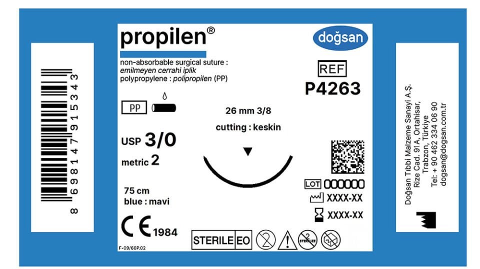 Propilen 3/0 26 3/8 keskin(▼),75cm