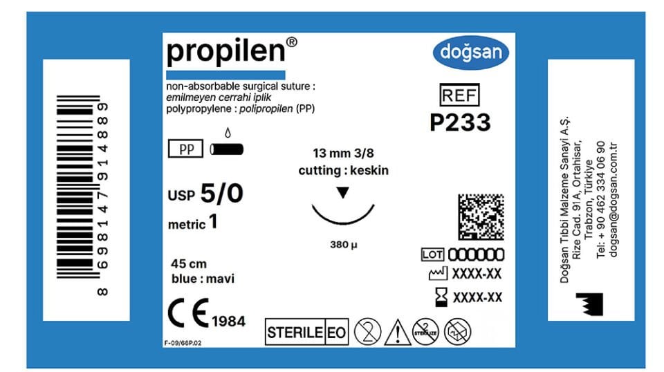 Propilen 5/0 13 3/8 keskin(▼),380µ,45cm