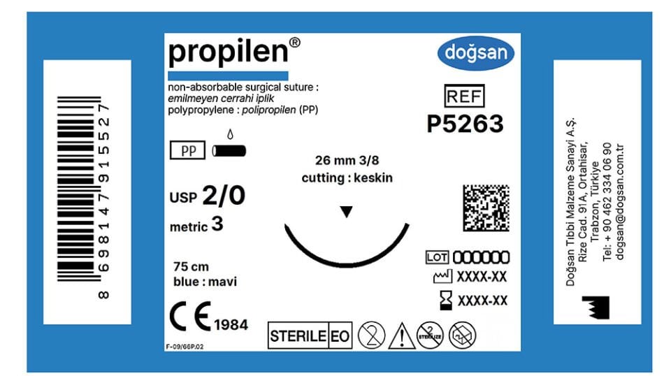 Propilen 2/0 26 3/8 keskin(▼),75cm