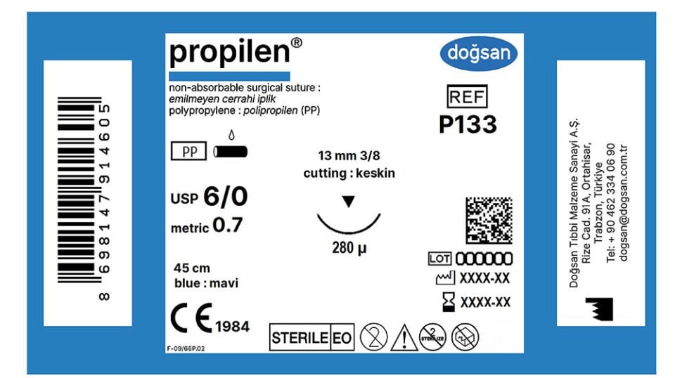 Propilen 6/0 13 3/8 keskin(▼),280µ,45cm