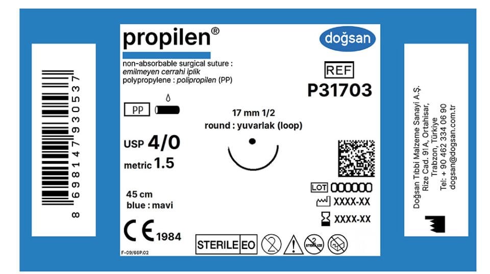 Propilen 4/0 17 1/2 yuvarlak loop,75cm