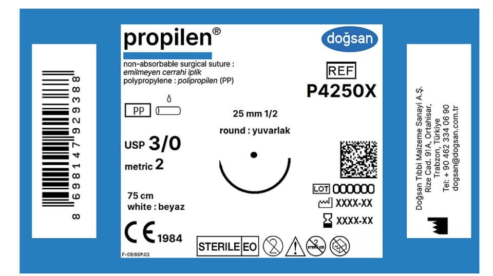 Propilen beyaz 3/0 25 1/2 yuvarlak,75cm