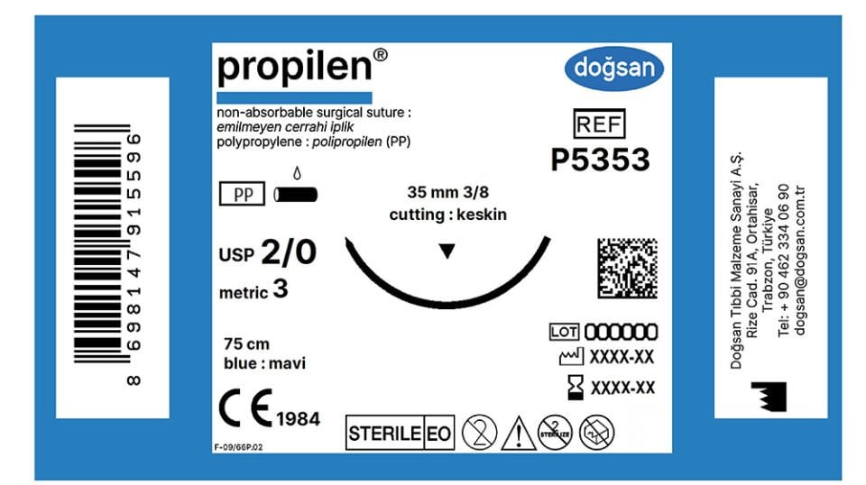 Propilen 2/0 35 3/8 keskin(▼),75cm
