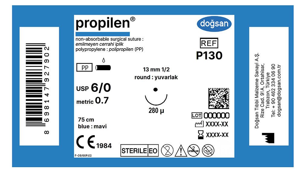 Propilen 6/0 13 1/2 yuvarlak,280µ,75cm