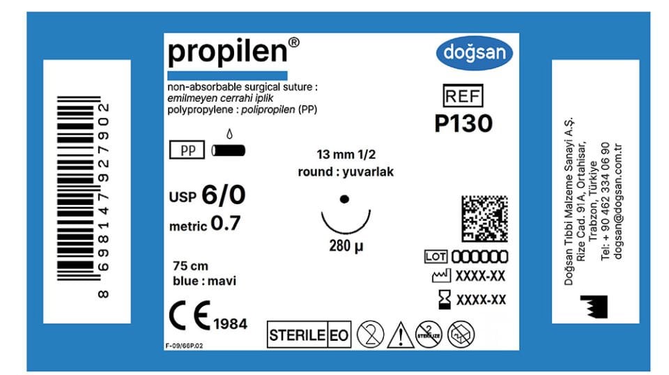 Propilen 6/0 13 1/2 yuvarlak,280µ,75cm