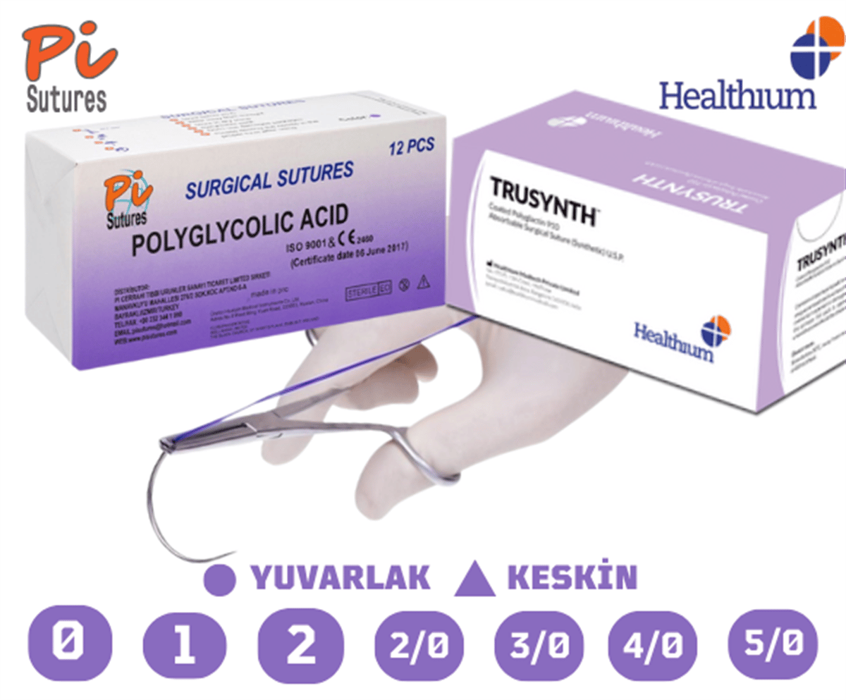 Cerrahi PGA (Emilebilir) Iplik Iğneli 75 CM 12'li Paket