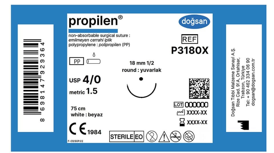 Propilen beyaz 4/0 18 1/2 yuvarlak,75cm