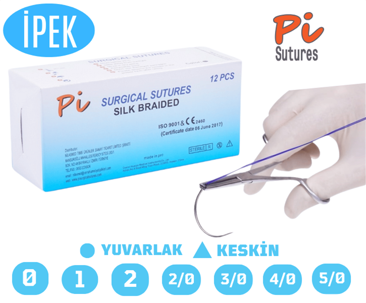 Cerrahi İpek (Emilemeyen) 75 CM İplik İğneli 12'li