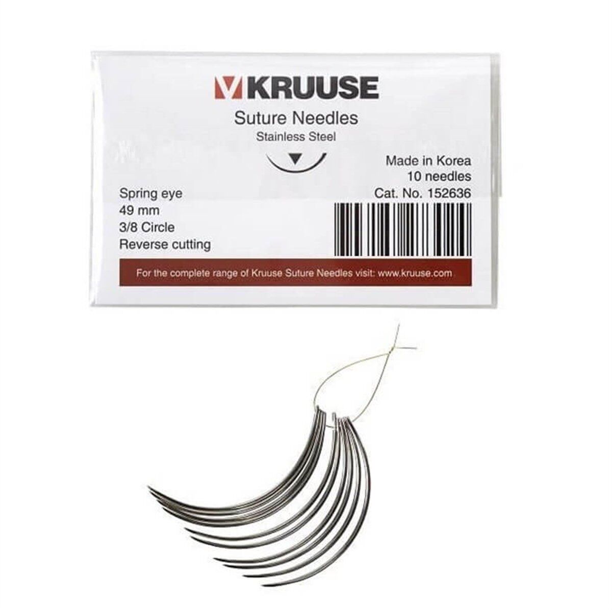 Kruuse Sütür İğnesi Spring 3/8 Keskin 49 MM 10'lu Paket