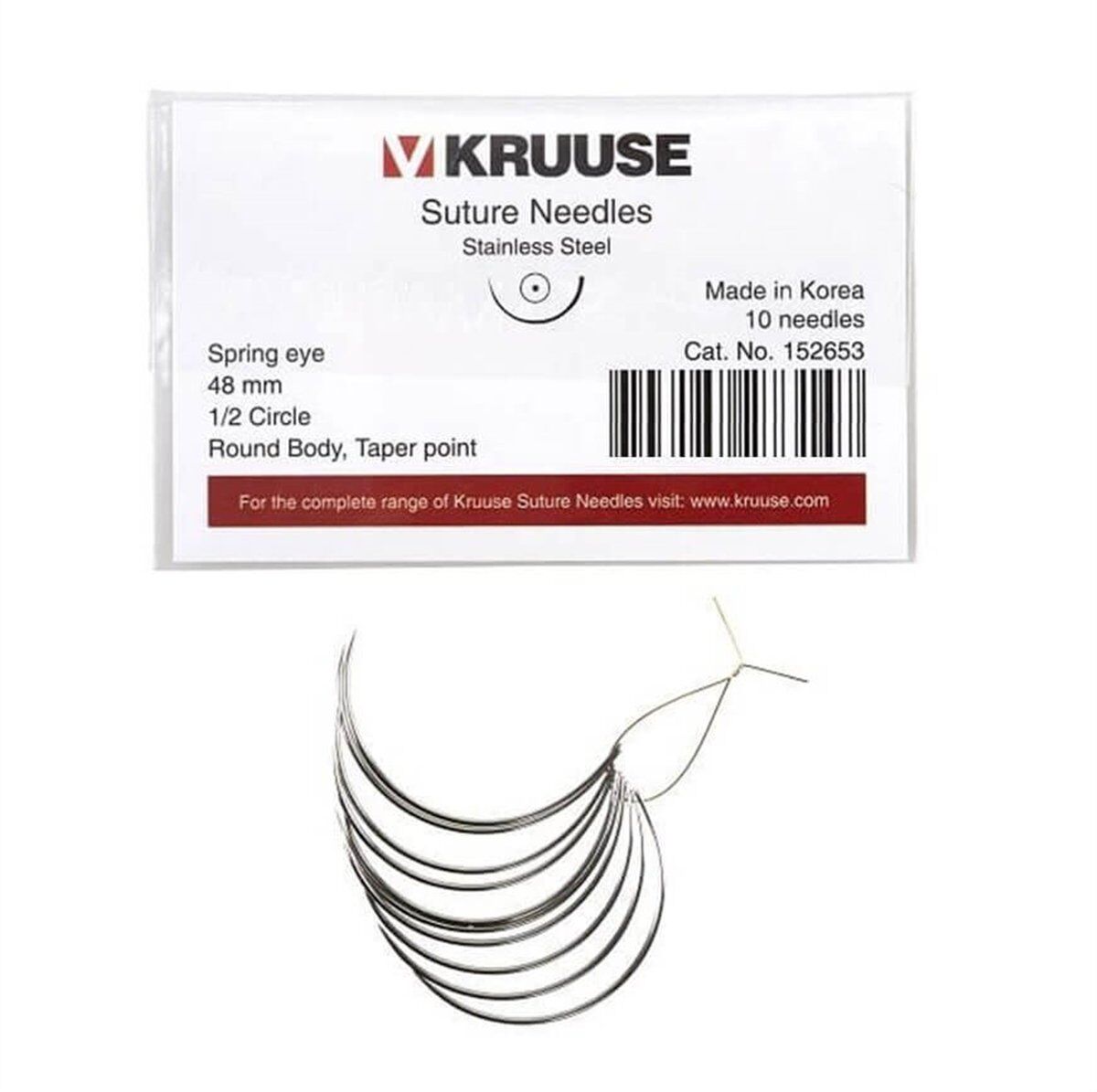 Kruuse Sütür İğnesi Spring 1/2 Yuvarlak İğneli 48 MM 10'lu Paket