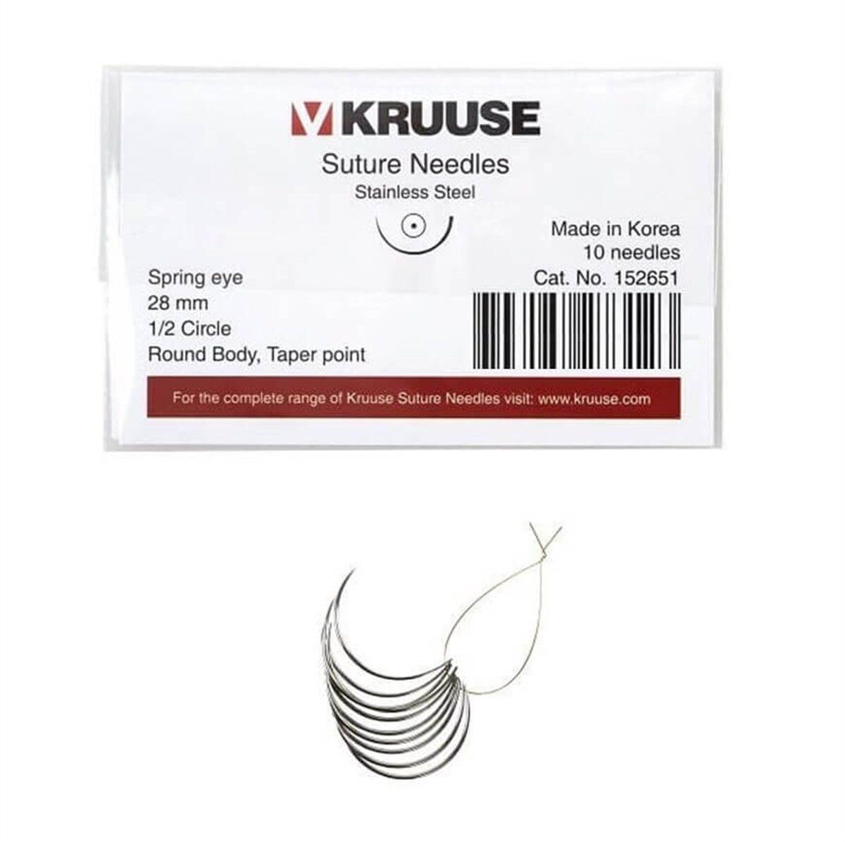 Kruuse Sütür İğnesi Spring 1/2 Yuvarlak İğneli 28 MM 10'lu Paket
