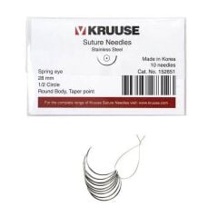 Kruuse Sütür İğnesi Spring 1/2 Yuvarlak İğneli 28 MM 10'lu Paket