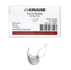Kruuse Sütür İğnesi Spring 1/2 Yuvarlak İğneli 28 MM 10'lu Paket