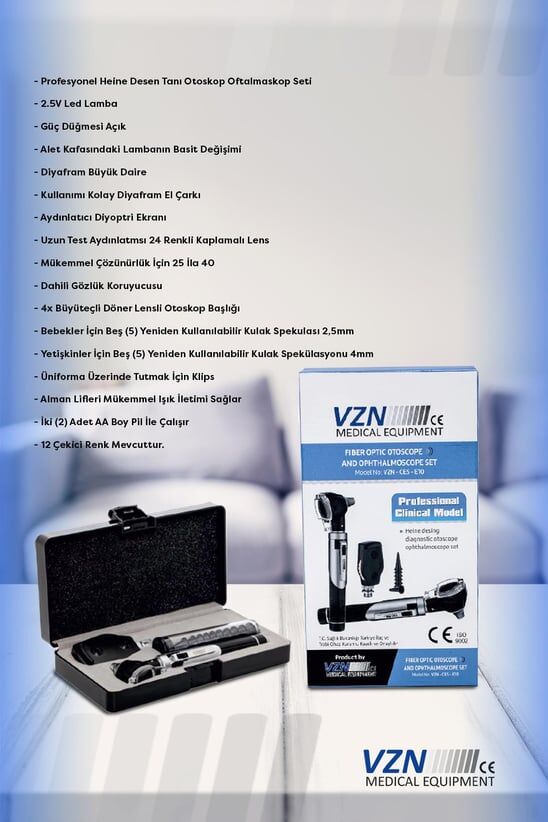 VZN Otoskop Oftalmaskop Fiber Optik Profesyonel Klinik Model Set VZN-CES-E10