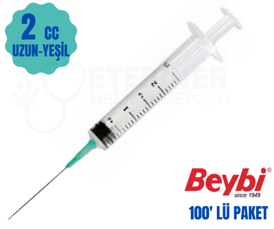 Beybi 2 CC 3 Parça Contalı ve Yeşil Uzun Uçlu Enjektörü 100' Lü Paket