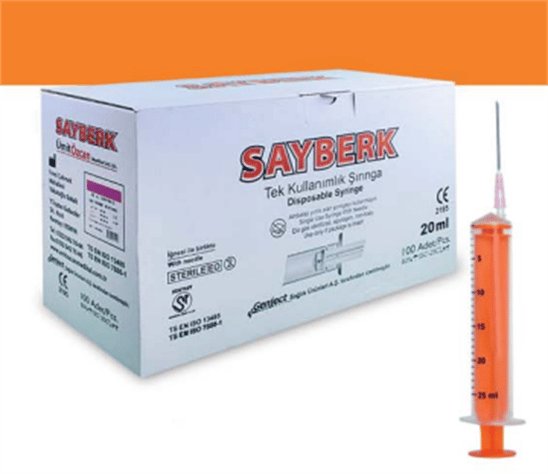 Sayberk 20 cc 2 parça 18G 38MM Pembe uçlu Tek Kullanımlık Enjektör 125'li Paket