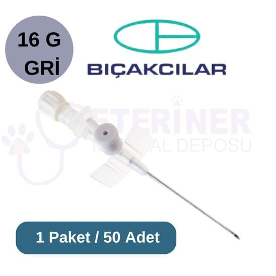 Bıçakçılar Branül (ıntraket) 50 li Paket 16G Gri